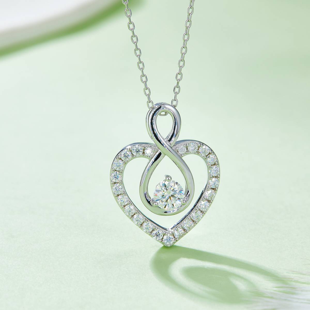 Round main stone infinite love pendant S925 silver Moissanite cherry stone D-grade 1.0CT